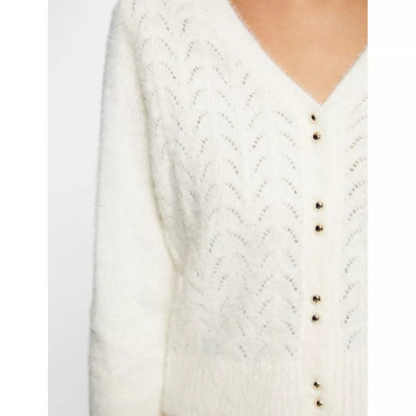 cardigan blanc court col V en fin maille morgan