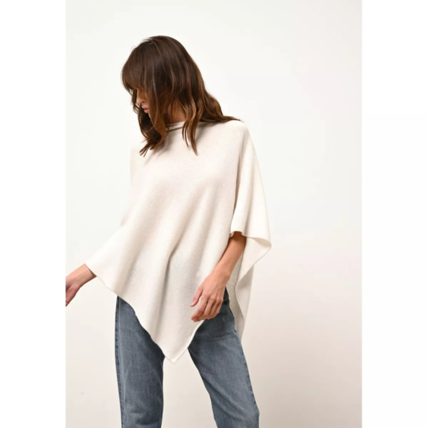 poncho blanc cashmere col bateau ivoire La Redoute